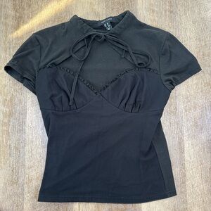 Sexy high neck black short sleeve going out top
